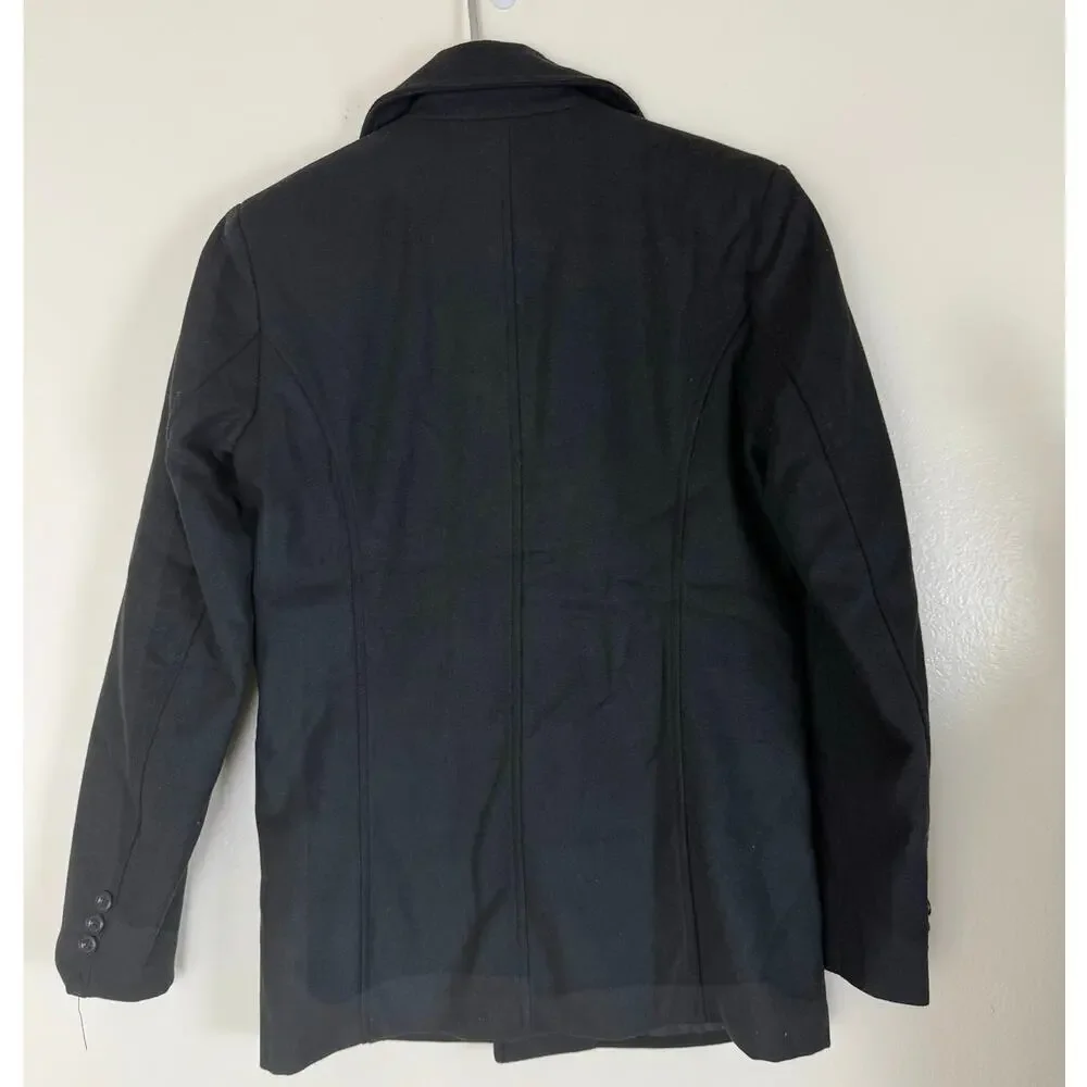 Chouyatou Men's Black Wool Blend Pea Coat - Size XS